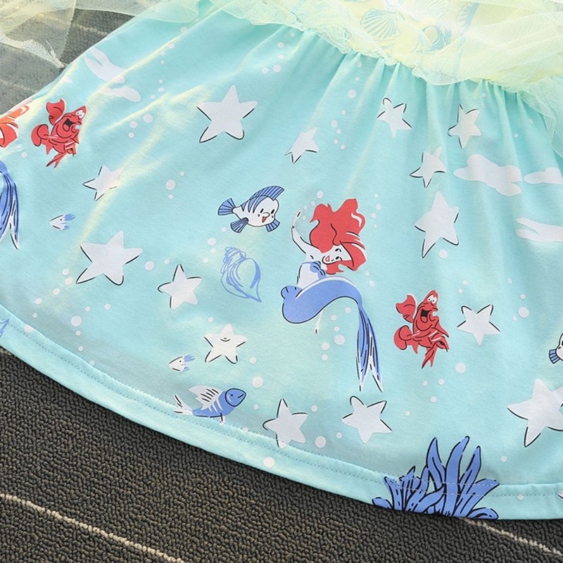 Toddler Girl Princess Dress with Puff Sleeves - Yellow Mermaid Variation 2-3T