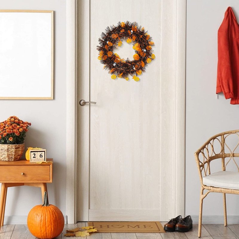 Halloween Wreath with Lights for Front Door, Fall Decor - J-9