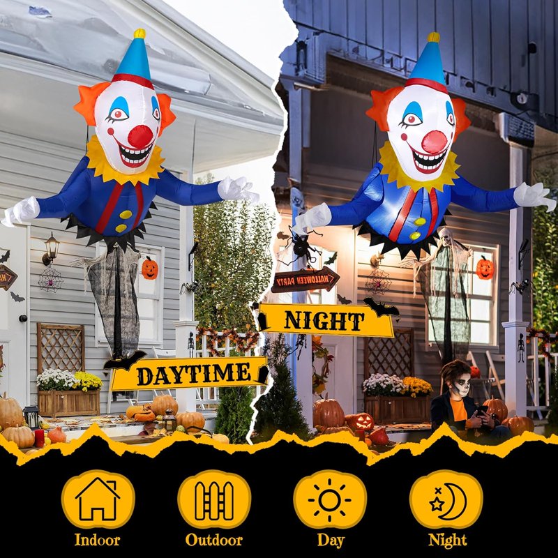 Inflatable Halloween Yard Decoration with Built-in LED Lights - 3.3FT Clown