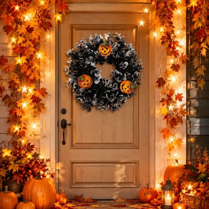 Halloween & Thanksgiving Wreath M-9 Artificial Fall Door Decor for Indoor Outdoor
