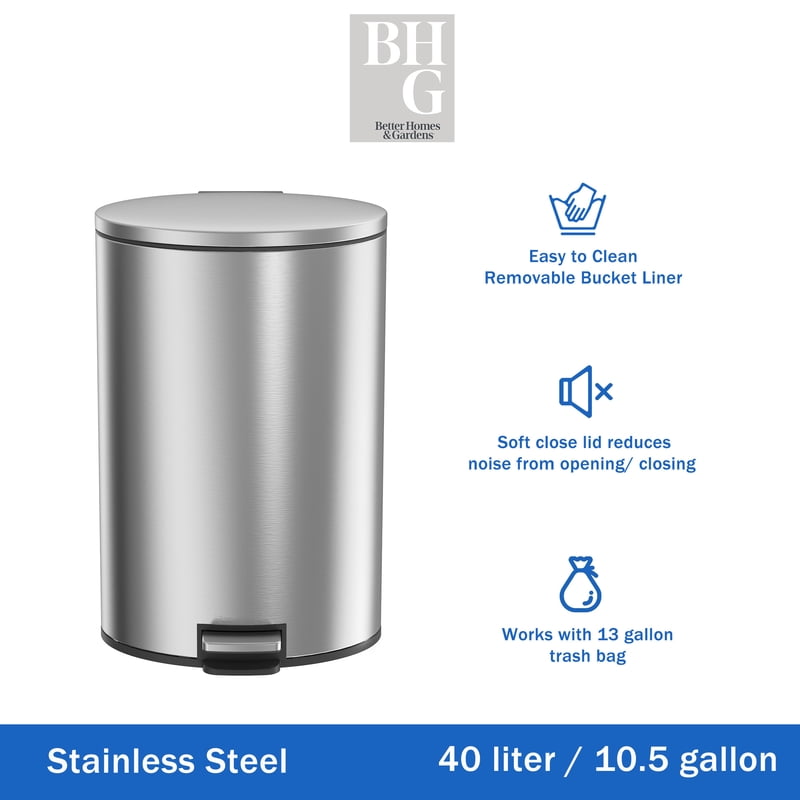 10.5 Gallon Stainless Steel Oval Step Trash Can with Soft Close Lid - Silver