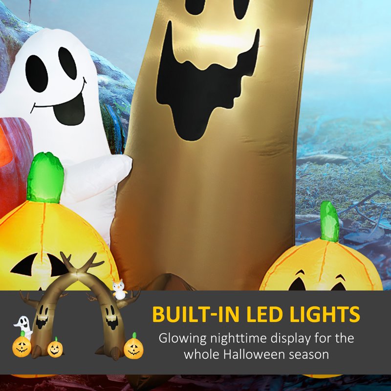 Halloween Inflatable Archway with Ghost, Pumpkin & LED Lights - 10FT, Variations Include Dead Tree & Spider