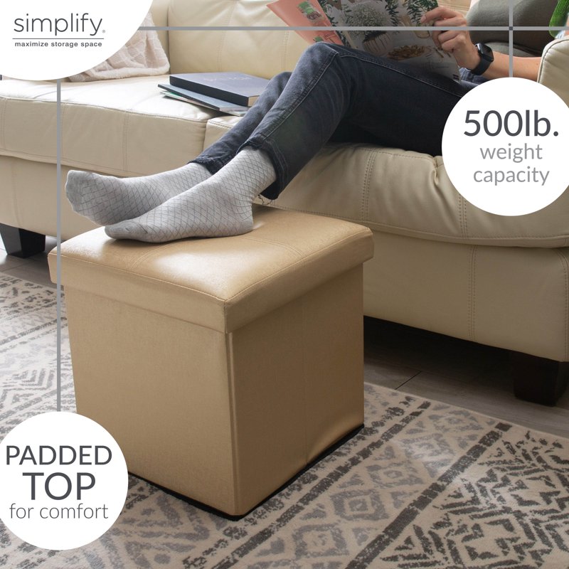 Faux Leather Folding Storage Ottoman Cube - Multiple Colors