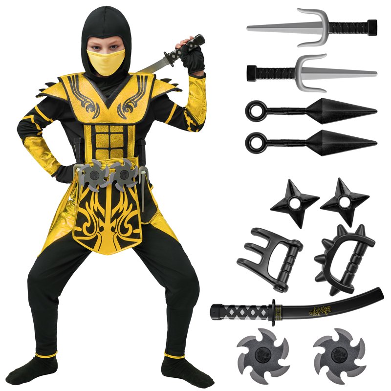 Kids Golden Ninja Costume for Boys Halloween Dress Up - Size S (5-7 Years)