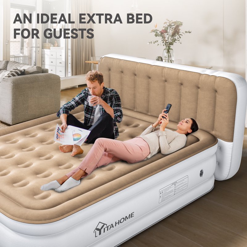 Queen Size Inflatable Air Mattress with Pump & Headboard - Brown Vertical Grain Variation