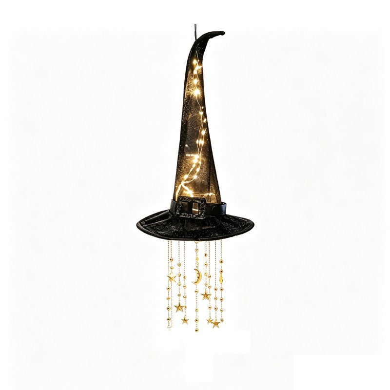 Lighted Witch Hat Hanging Decor - Long Hat Variation for Halloween & Gothic Spaces
