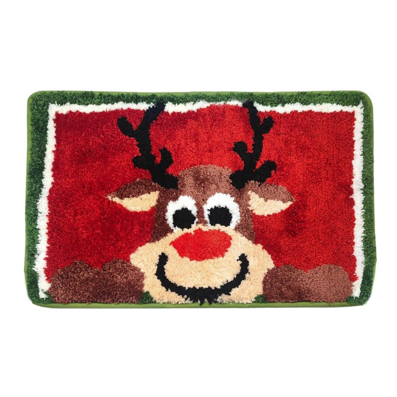 Christmas Reindeer Rug - Red Holiday Door Mat with Non-Slip Rubber Bottom - Variation #27