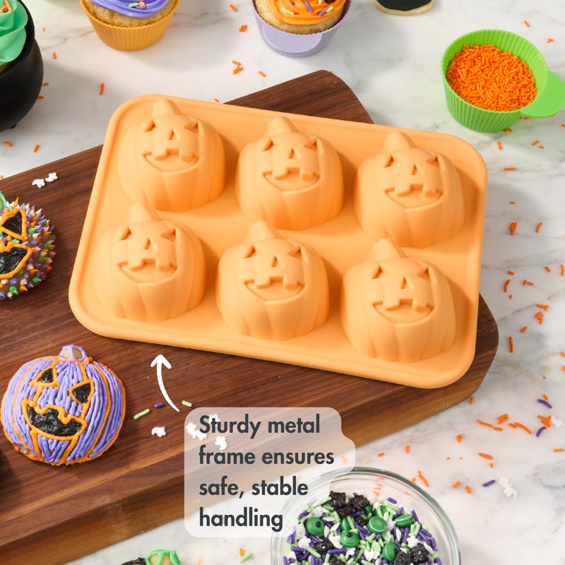 Silicone Jack-O'-Lantern Cakelet Pan 6 Cavities Halloween Bakeware