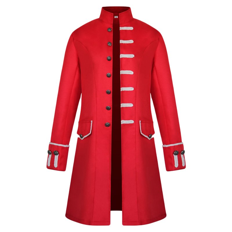Mens Steampunk Tailcoat Gothic Frock Coat Retro Renaissance Costume Red 3XL