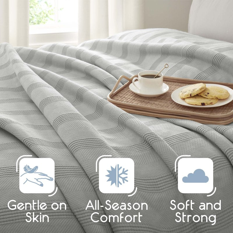 King Size Cotton Knit Blanket - All-Season Breathable Bed Cover - Gray - Vellux