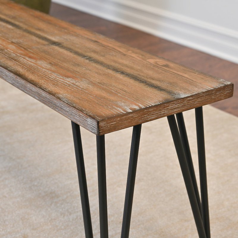 Industrial Wood Dining Bench with Rustic Dark Pine Finish