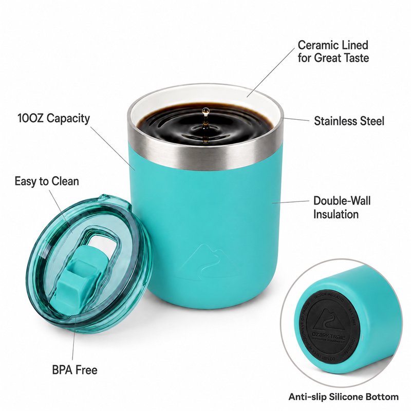 10oz Ceramic Lined Stainless Steel Lowball Tumbler - Teal