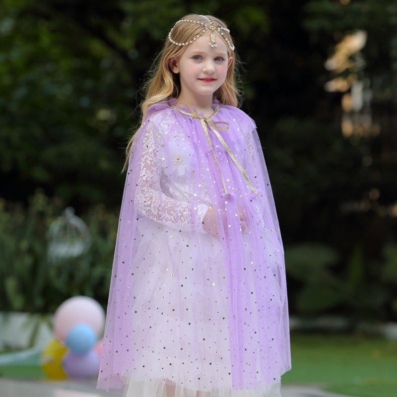 Purple Girls Princess Dress Up Costume Set - 7 Pieces with Crown & Jewelry, Size M