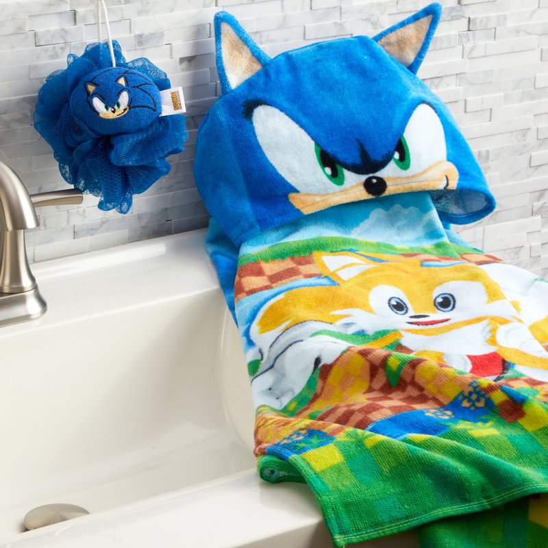 Kids Bath Loofah Pouf Sonic The Hedgehog Blue - Gentle Exfoliating Sponge