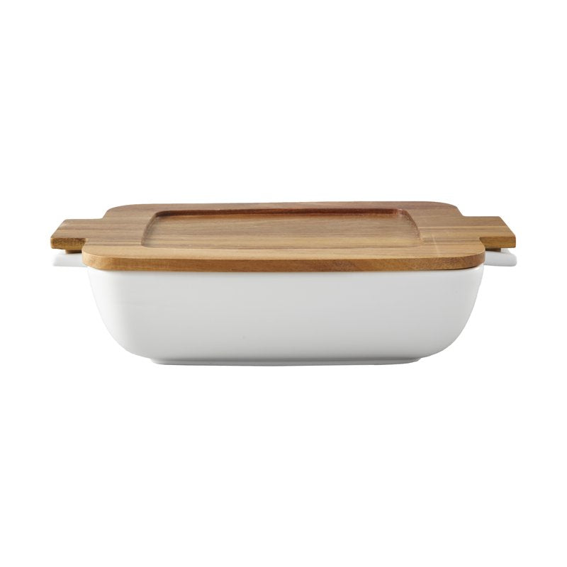 Ceramic Oven to Table Serveware Dish with Acacia Lid - 3 Pack
