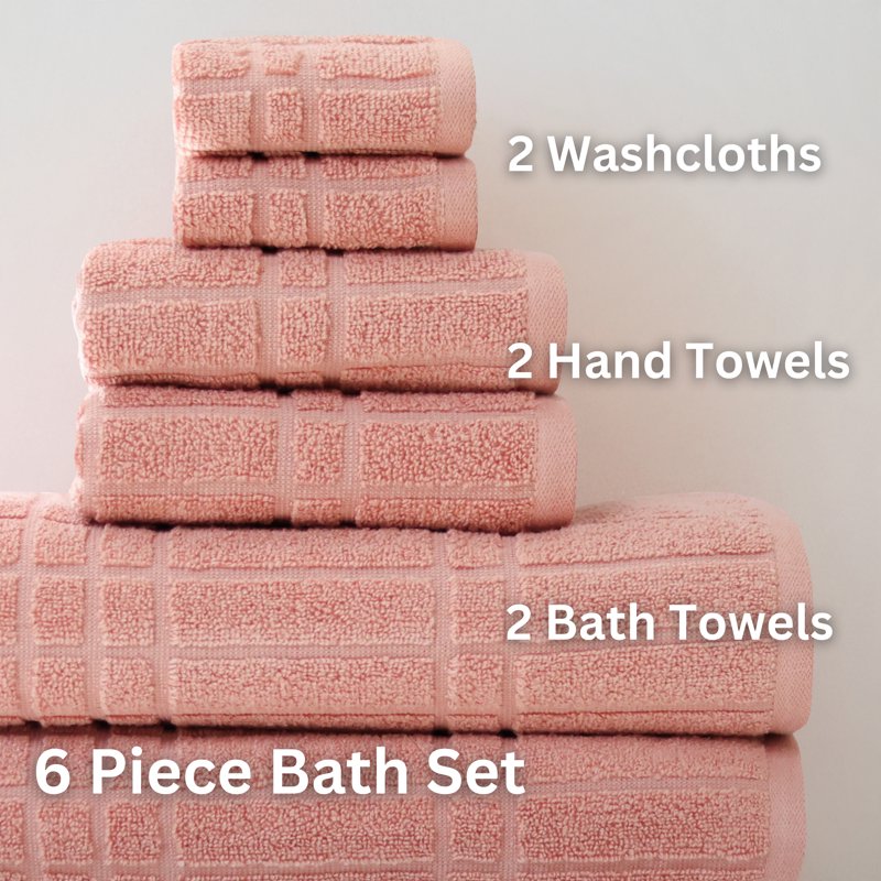 Mainstays Cotton Bath Towel Set - 6-Piece Textured Towels in Terracotta
