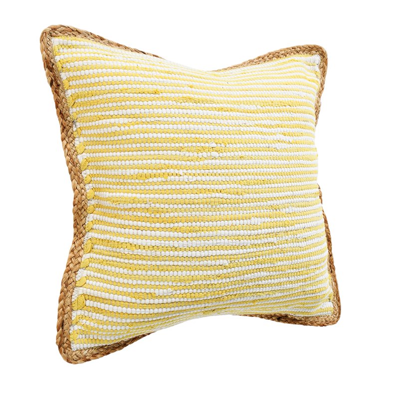 20x20 Inch Decorative Throw Pillow Set - Golden Yellow and White, Jute Border