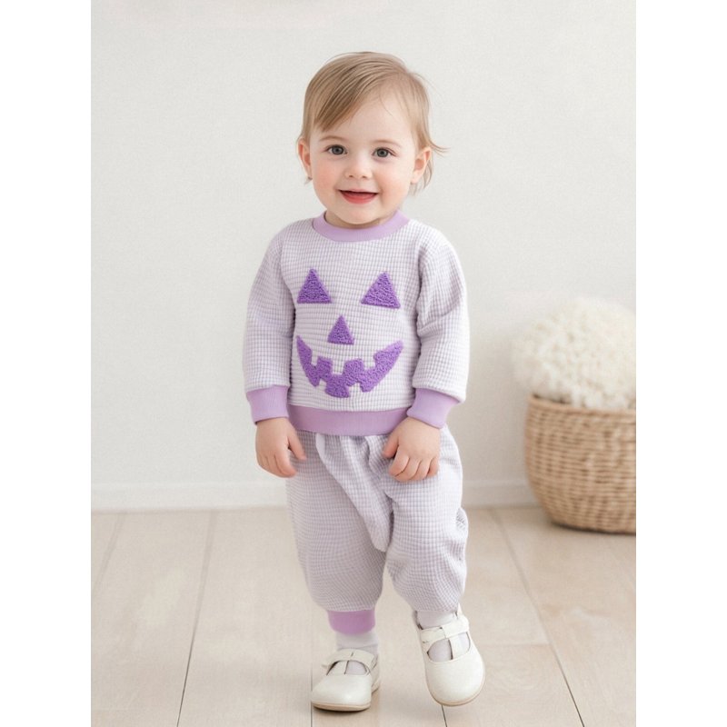 Baby Halloween 2-Piece Outfits Set for Toddler Boys Girls - Pumpkin Embroidery & Striped Pants, Style 27, 6-12 Months