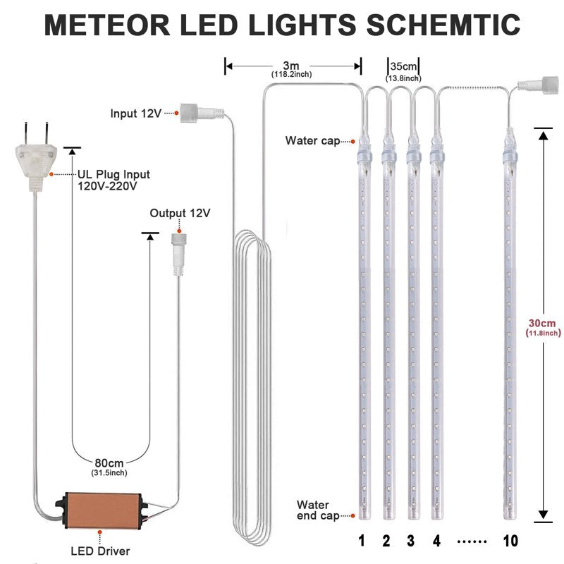 30cm Blue Meteor Shower Rain Lights - Waterproof Outdoor Christmas Garden Decor