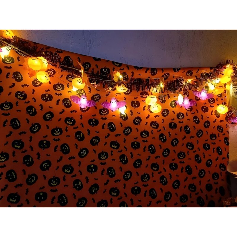 Halloween String Lights with Pumpkins & Bats - 10Ft 20 LED Battery-Operated 8 Modes, Timer, 2 Pack