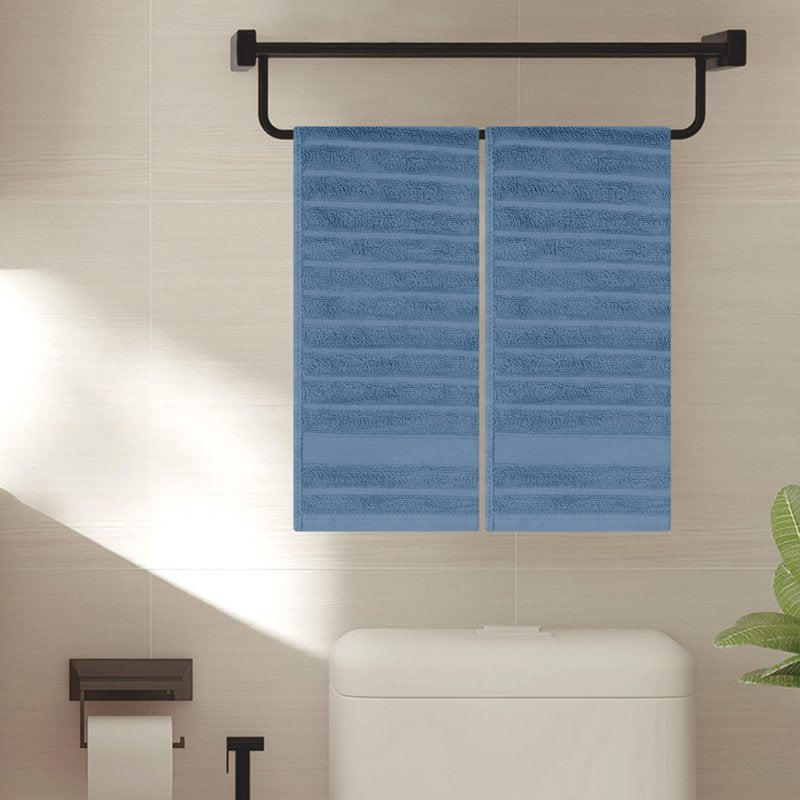 Cotton Hand Towels Blue 14x30 Inches Striped Decorative Bathroom Towels - Set of 4