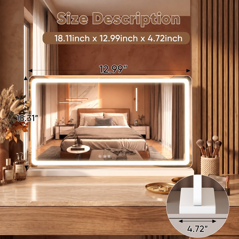 LED Vanity Mirror with Lights, Dimmable 3-Color Touch Makeup Mirror