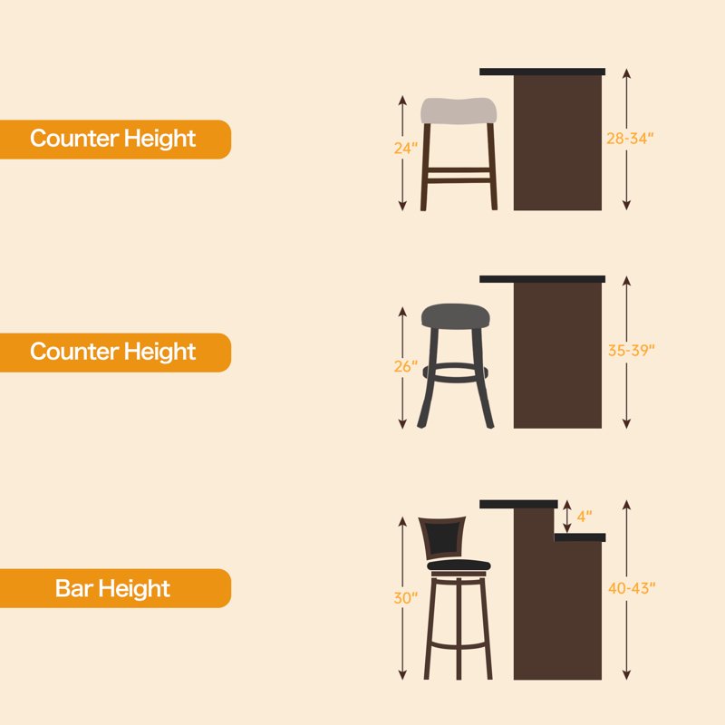 26" Counter Height Bar Stools Set of 3 - Beige Fabric Saddle Chairs