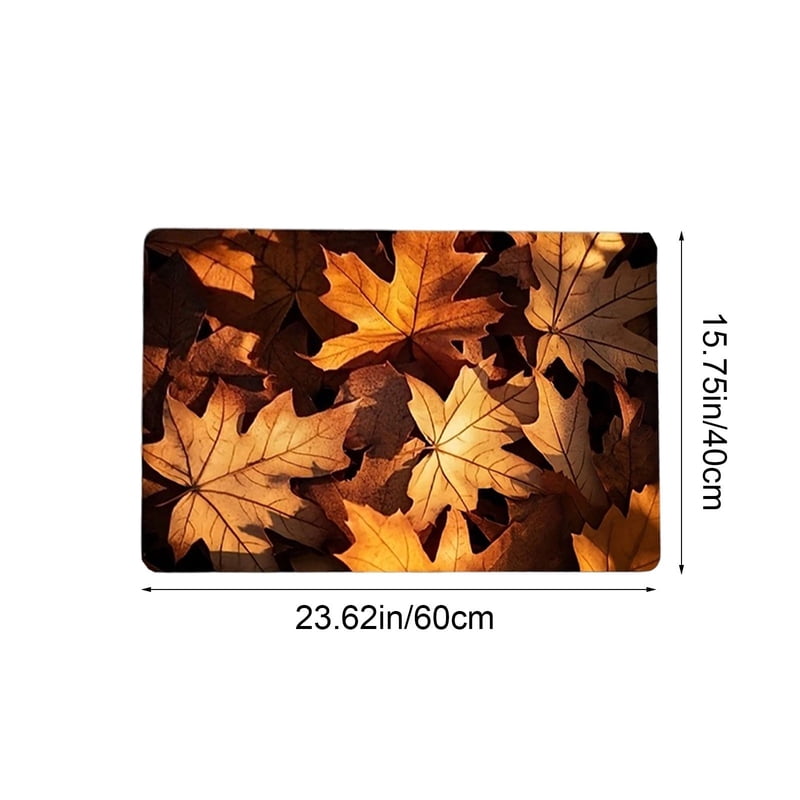 Non-Slip Fall Doormat - Absorbent Waterproof Entrance Rug with Pumpkin & Leaves - Variation A