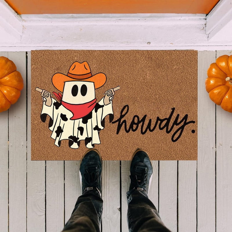 Halloween Door Mat Cow Ghost Welcome Indoor Floor Mat - 23.6x15.7in, Variation 49_Ghost Floor Mat_AW