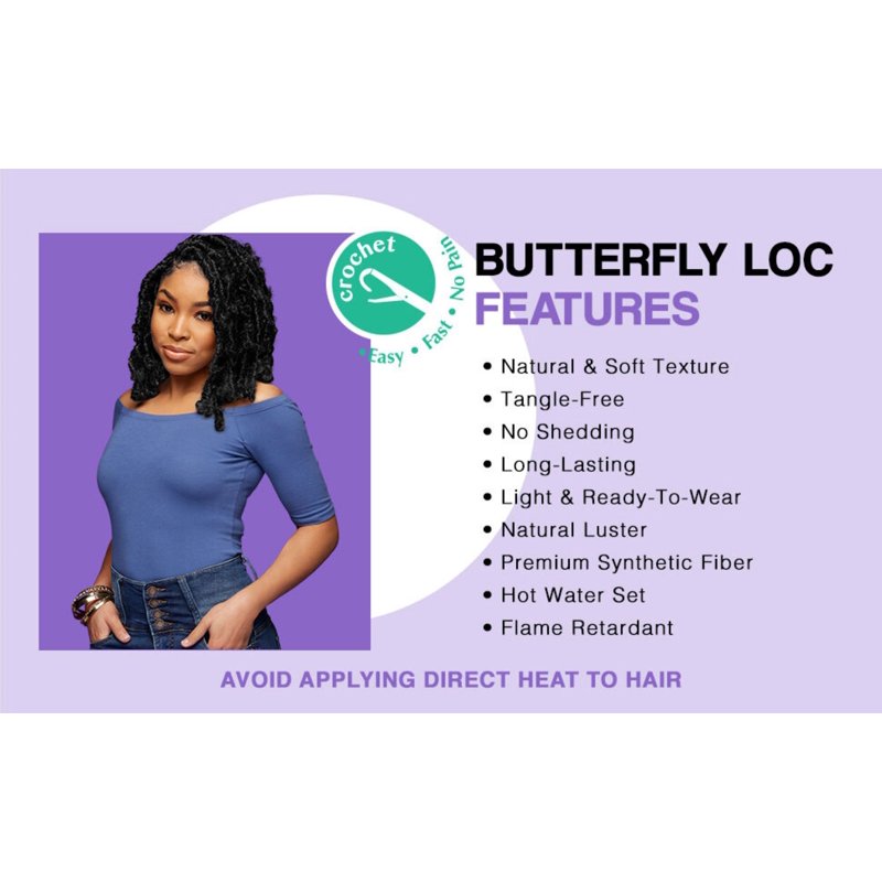 Butterfly Locs Crochet Hair Extensions - 12 Inch, #1B