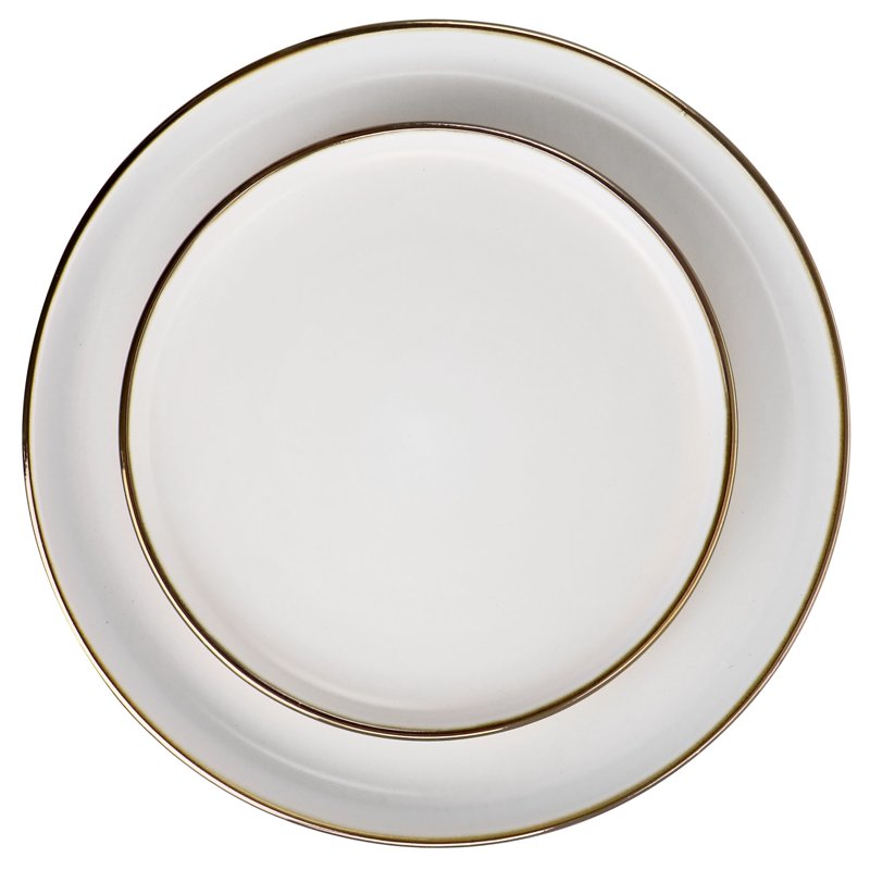 16 Piece Matte White Stoneware Dinnerware Set with Gold Rim