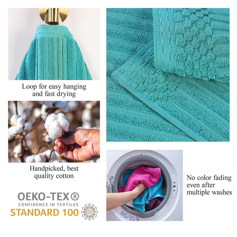 Turquoise Face Towel 12-Pack - Ribbed Cotton Washcloths for Bath & Skincare - Superior Soho Set