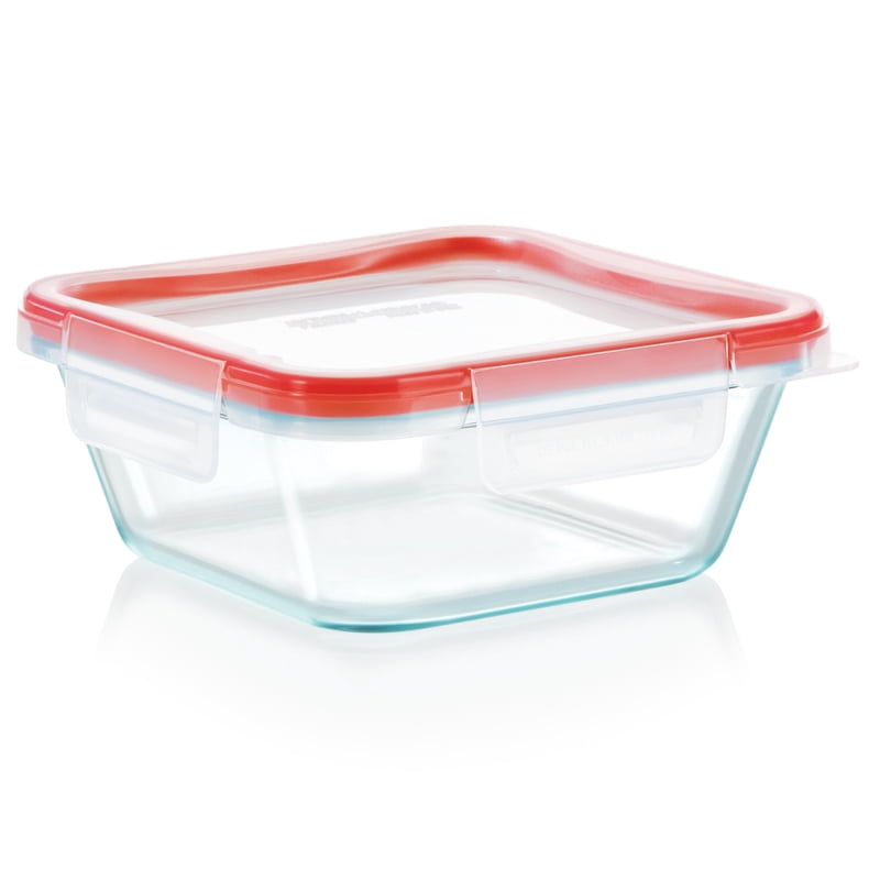 4-Cup Square Glass Food Storage Container with Lid - 32 oz