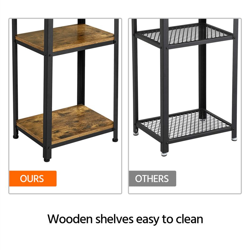 3-Tier Wooden End Table with Metal Frame - Rustic Brown