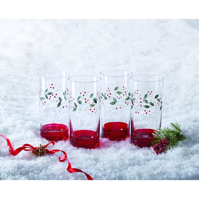 Winterberry Handpainted Cooler Glass Set - 20 oz, Set of 4