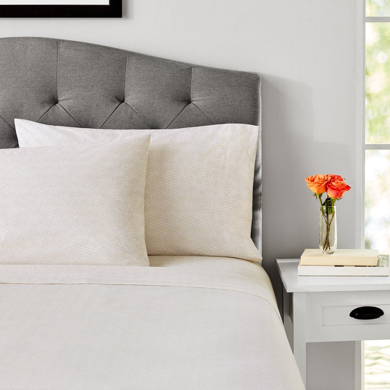 Mainstays 2-Piece Cotton Blend Percale Pillowcase Set - Papyrus Beige Geo, Standard/Queen, Easy Care