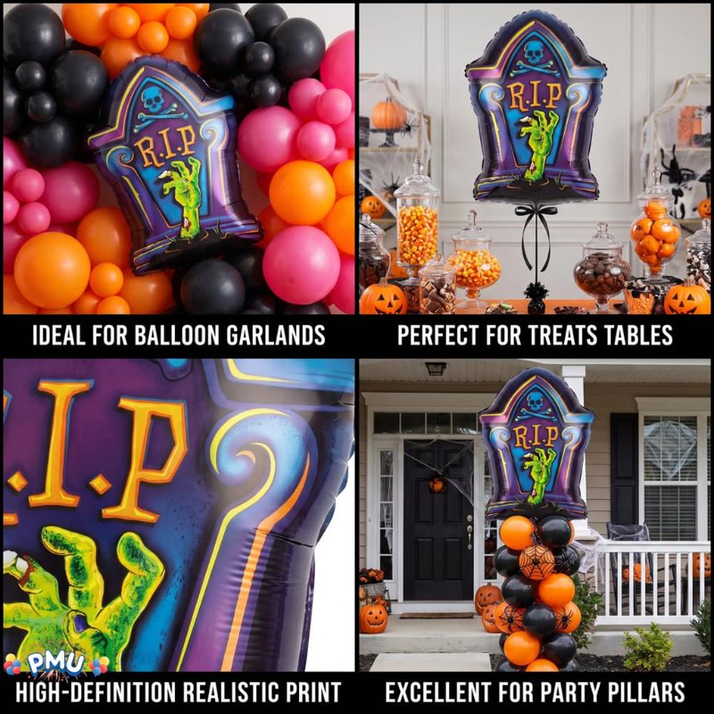 Halloween R.I.P. Tombstone 36 Inch Jumbo Mylar Balloon - Pack of 10 - Spooky Party Decor