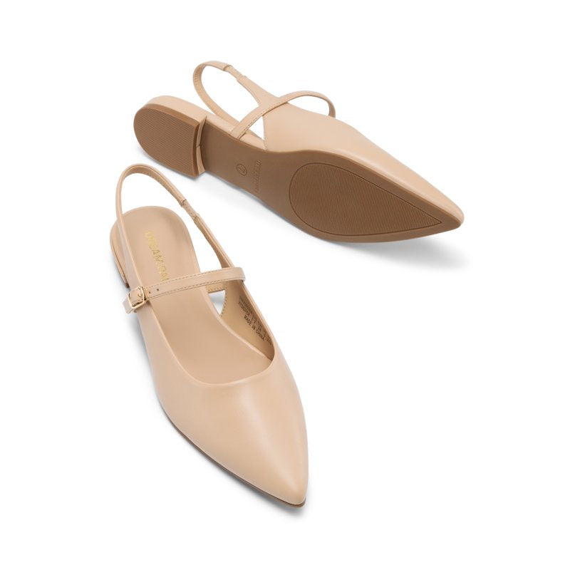 Women’s Pointed Toe Slingback Flats - Nude, Size 8.5, Low Heel Dress Shoes