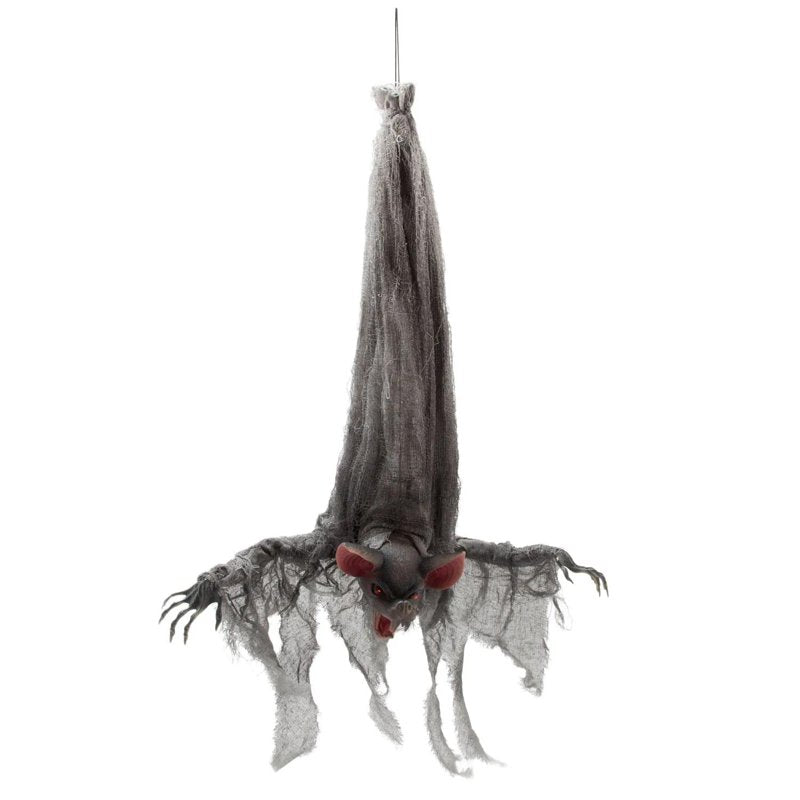 Animated Light-Up Upside-Down Gray Bat Halloween Decoration - Scary Gnome