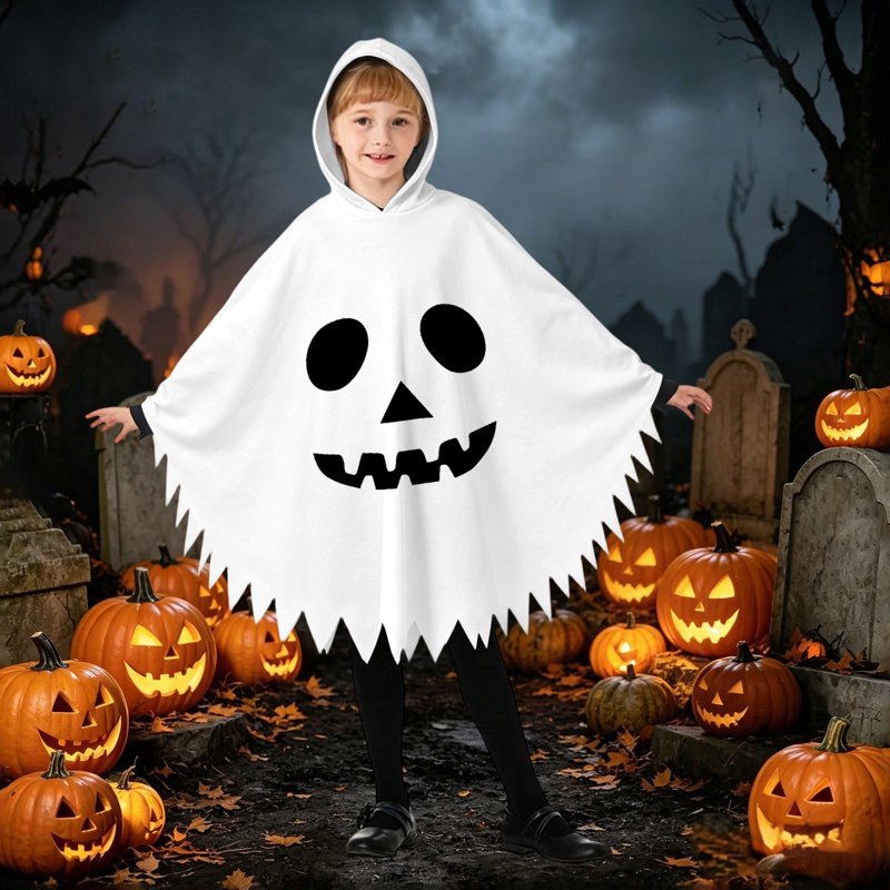 Unisex Ghostface Kids Halloween Costume Cape Dress Up Clothes - White, 4-6 Years