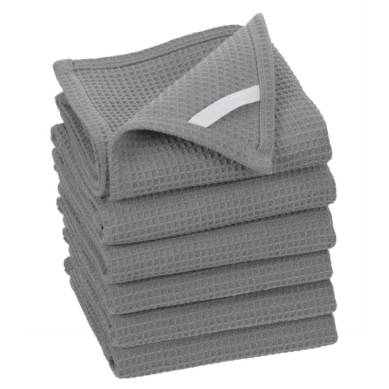 Cotton Kitchen Towels Set - 6 Beige Waffle Dish Towels, 28" x 18"
