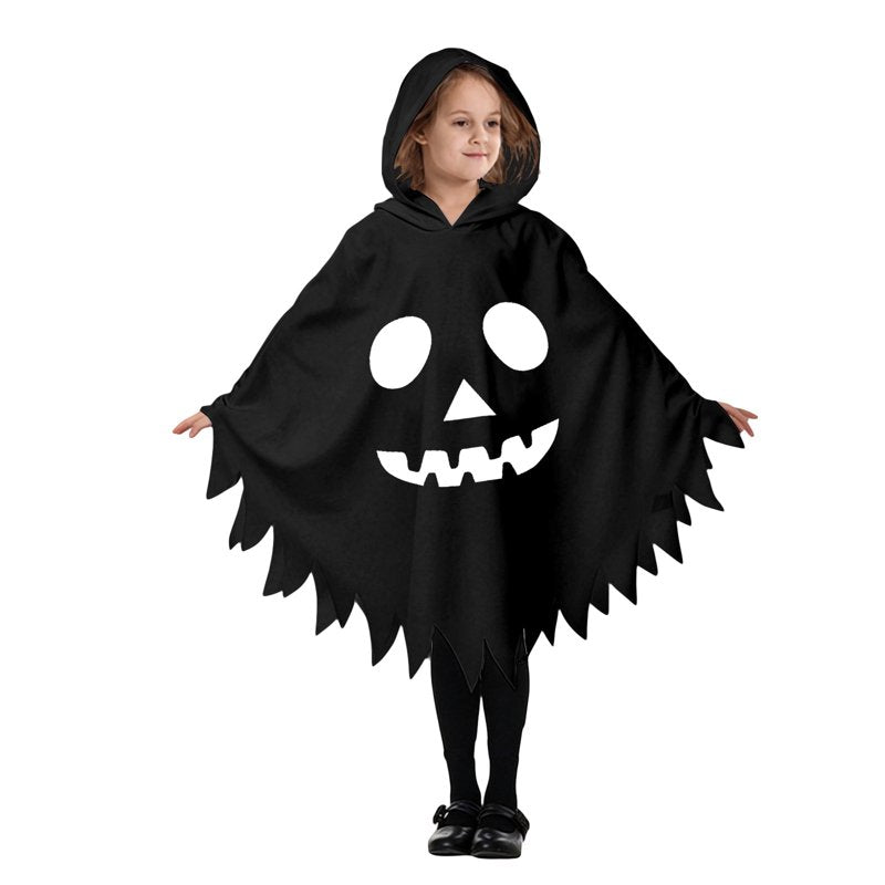 Kids Ghostface Costume Cape for Halloween - Unisex Hooded Dress Up, 7-9 Years, Black & Fancy Dress