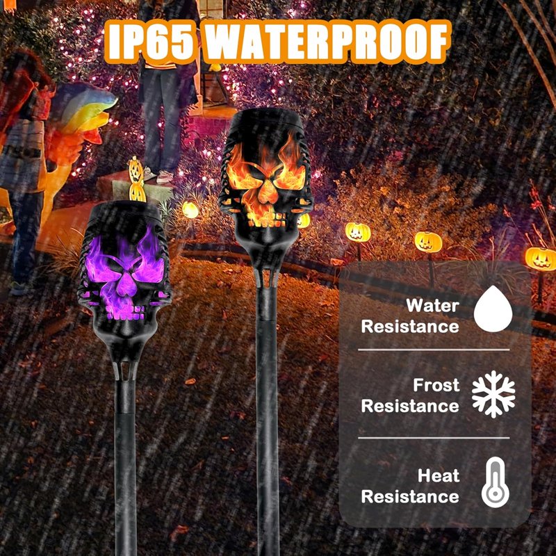 Halloween Solar Skull Stake Lights 4-Pack Outdoor Pathway & Garden Decor - Purple