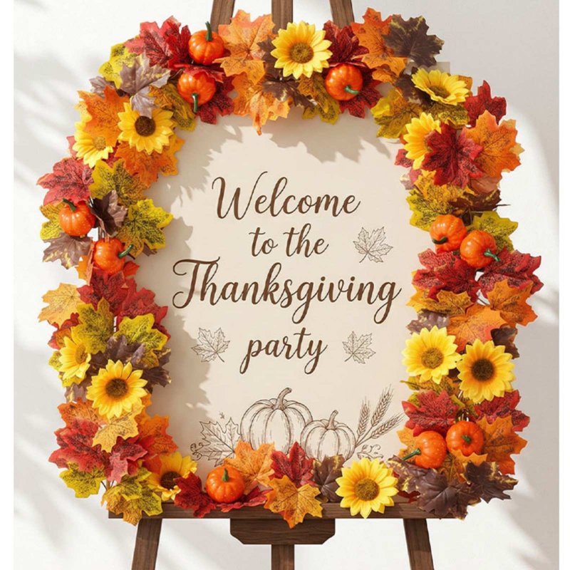 Halloween Fall Maple Leaf Garland with Sunflower for Thanksgiving Decor - Halloween Decor P-C