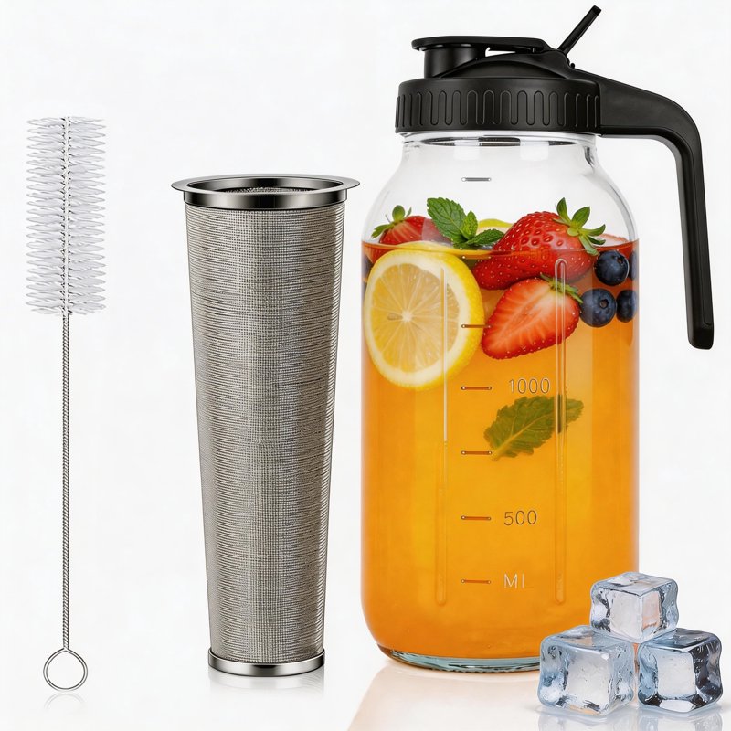 64 oz Cold Brew Coffee Maker - Glass Pitcher with Stainless Steel Filter