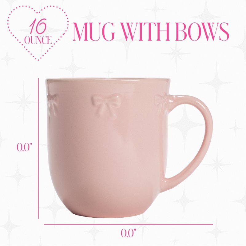 Stoneware Bow Mug - Blush Pink, 16-Ounce, Embossed Bow Detail