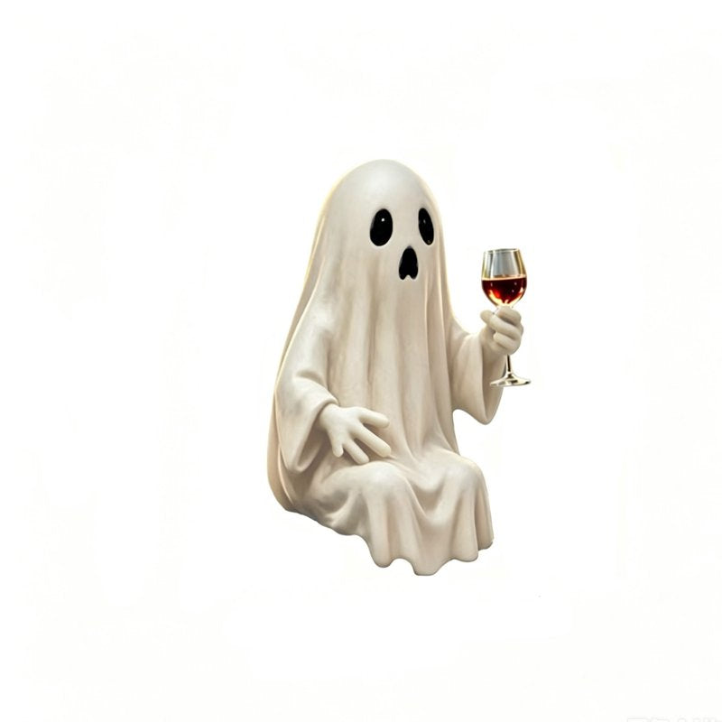 Halloween Ghost Figurine - Cute Drinking Ghost with Goblet - Variation D