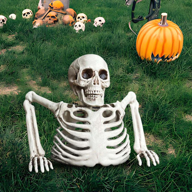 Half Skeleton Halloween Tabletop Decor - White Plastic Spooky Prop, Variation 032#B
