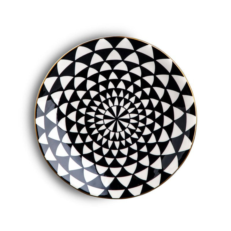 Ceramic Salad Plates - Black & White Medallion Design, 2 Pack