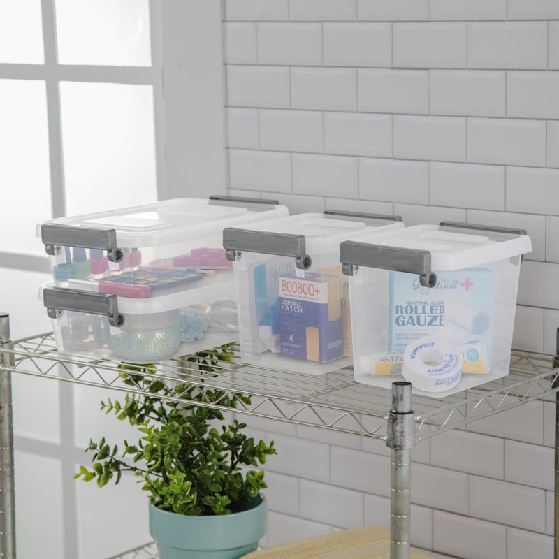 (2.5 Qt) 5 Pack Storage Bins with Latches - Clear Plastic Organizers for Home & Office